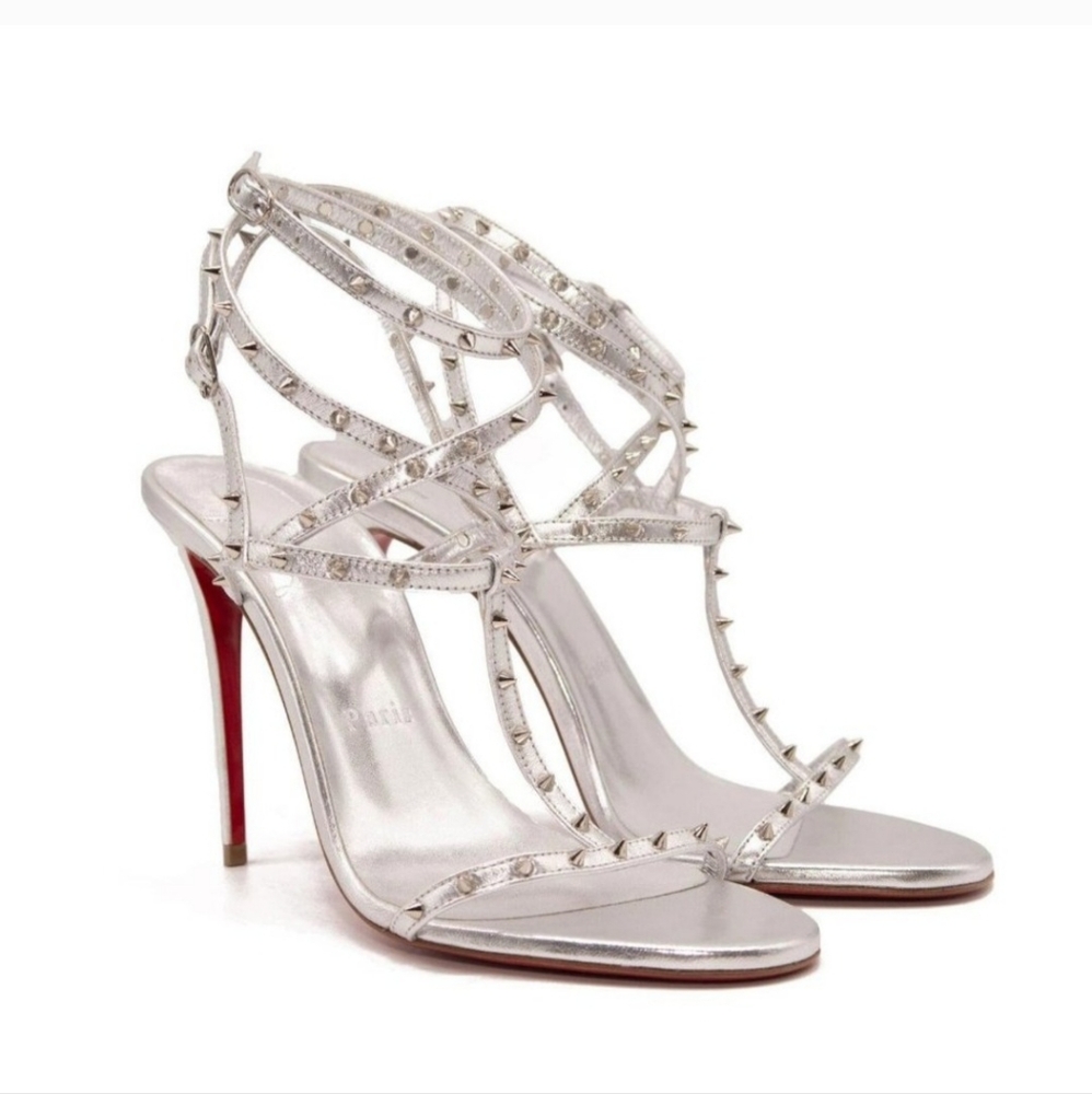 Christian Louboutin Bombina Spikes Shoes - Silver Size 39